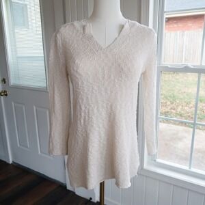 Tommy Bahama Womens Sheer Slub Knit V-Neck Sweater XS Cream Coastal Beachy Beach
